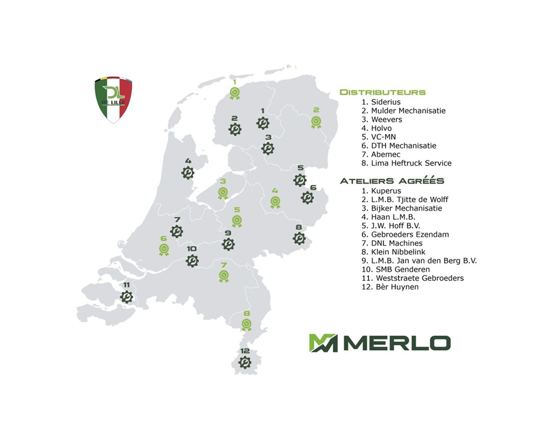 Merlo Kaart met alle aanbieders van Merlo verreikers in Nederland